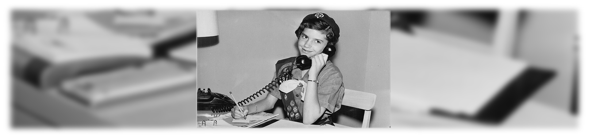  historic photo of girl scout taking a phone message 